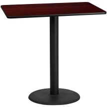 Flash Furniture XU-MAHTB-3048-TR24B-GG 30'' x 48'' Rectangular Mahogany Laminate Table Top with 24'' Round Bar Height Table Base