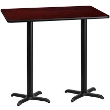 Flash Furniture XU-MAHTB-3060-T2222B-GG 30'' x 60'' Rectangular Mahogany Laminate Table Top with 22'' x 22'' Bar Height Table Base