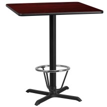 Flash Furniture XU-MAHTB-3636-T3030B-3CFR-GG 36'' Square Mahogany Laminate Table Top with 30'' x 30'' Bar Height Table Base and Foot Ring