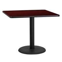 Flash Furniture XU-MAHTB-3636-TR24-GG 36'' Square Mahogany Laminate Table Top with 24'' Round Table Height Base