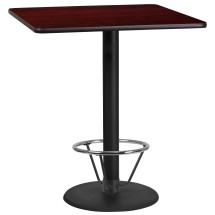 Flash Furniture XU-MAHTB-3636-TR24B-4CFR-GG 36'' Square Mahogany Laminate Table Top with 24'' Round Bar Height Table Base and Foot Ring