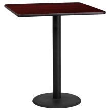 Flash Furniture XU-MAHTB-3636-TR24B-GG 36'' Square Mahogany Laminate Table Top with 24'' Round Bar Height Table Base