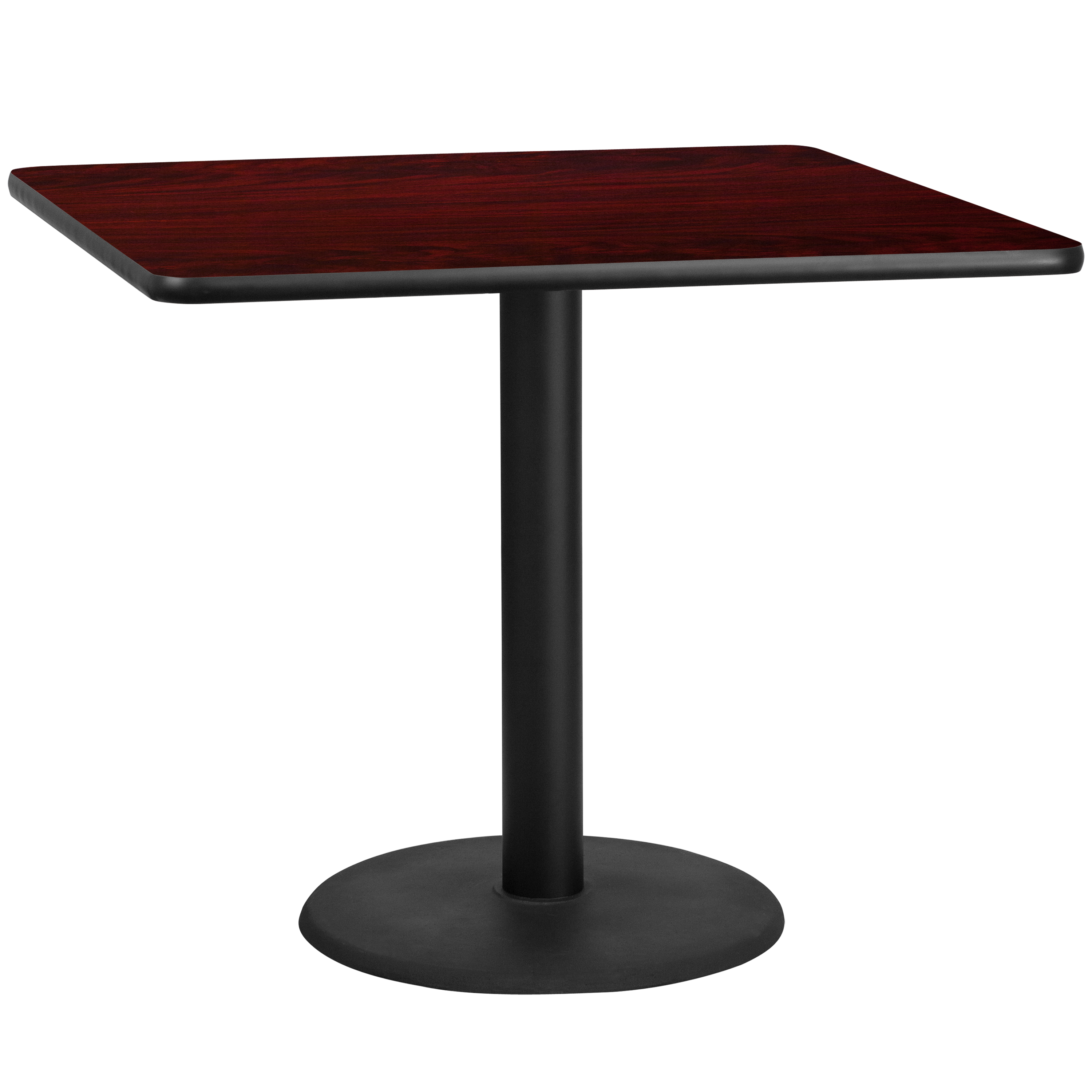 Flash Furniture XU-MAHTB-4242-TR24-GG 42'' Square Mahogany Laminate Table Top with 24'' Round Table Height Base