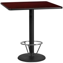 Flash Furniture XU-MAHTB-4242-TR24B-4CFR-GG 42'' Square Mahogany Laminate Table Top with 24'' Round Bar Height Table Base and Foot Ring