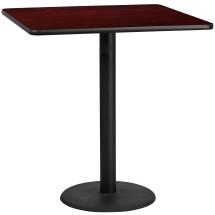 Flash Furniture XU-MAHTB-4242-TR24B-GG 42'' Square Mahogany Laminate Table Top with 24'' Round Bar Height Table Base