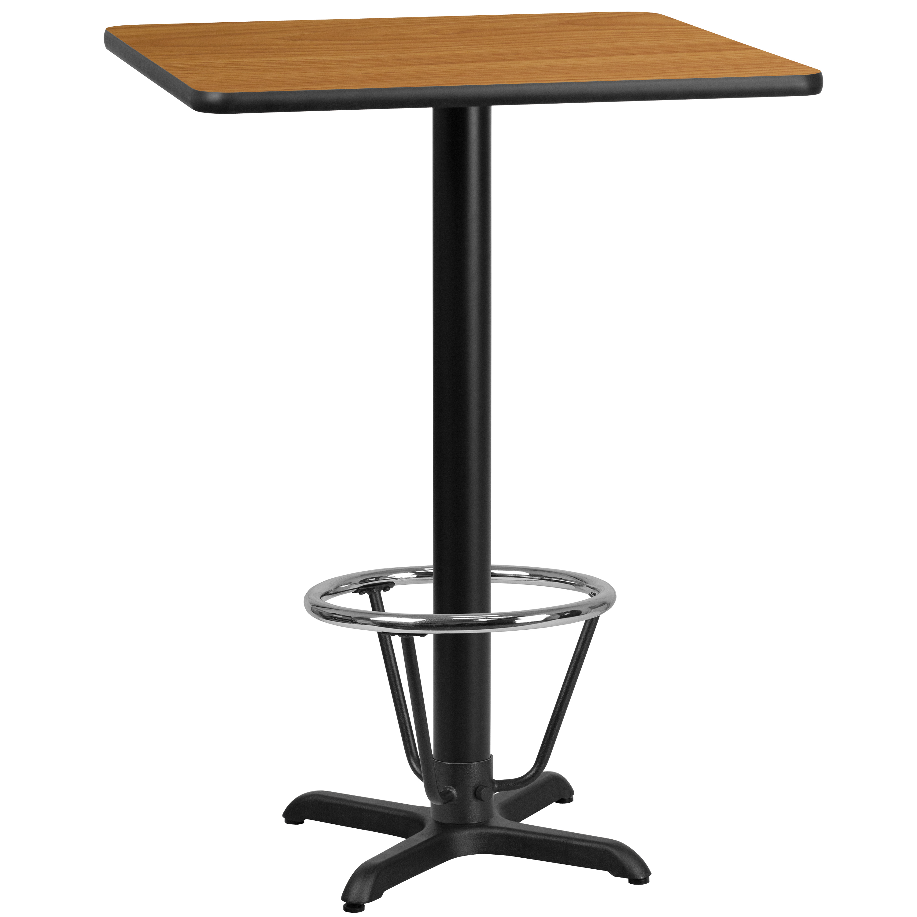 Flash Furniture XU-NATTB-2424-T2222B-3CFR-GG 24'' Square Natural Laminate Table Top with 22'' x 22'' Bar Height Table Base and Foot Ring