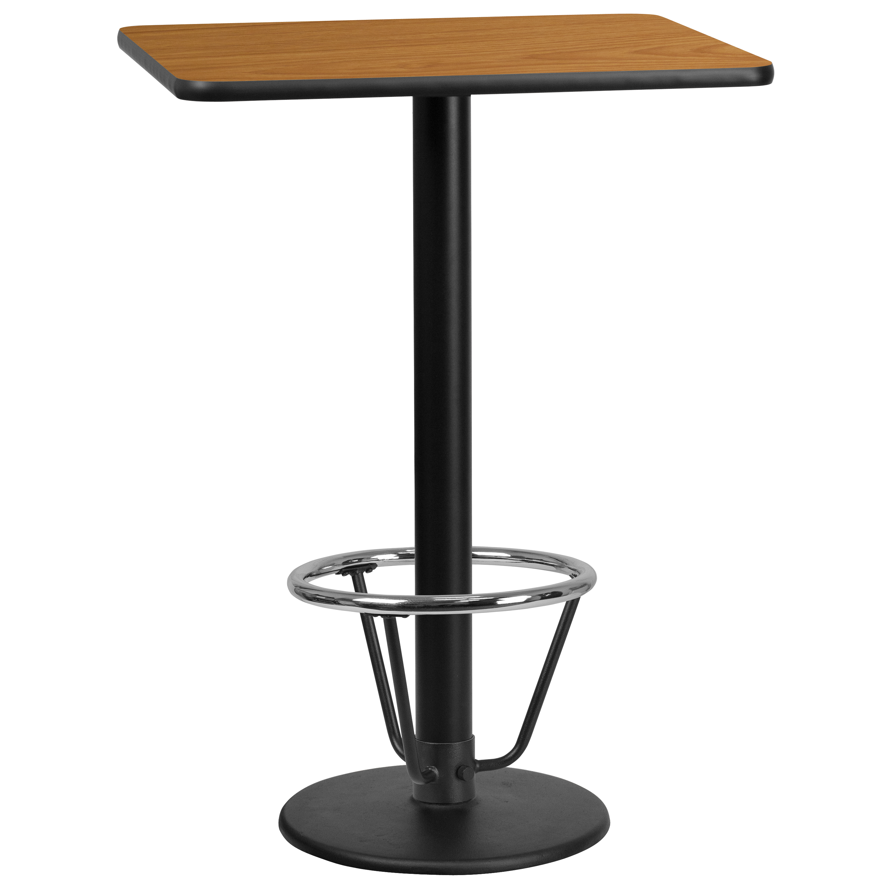 Flash Furniture XU-NATTB-2430-TR18B-3CFR-GG 24'' x 30'' Rectangular Natural Laminate Table Top with 18'' Round Bar Height Table Base and Foot Ring