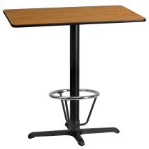 Flash Furniture XU-NATTB-2442-T2230B-3CFR-GG 24'' x 42'' Rectangular Natural Laminate Table Top with 23.5'' x 29.5'' Bar Height Table Base and Foot Ring