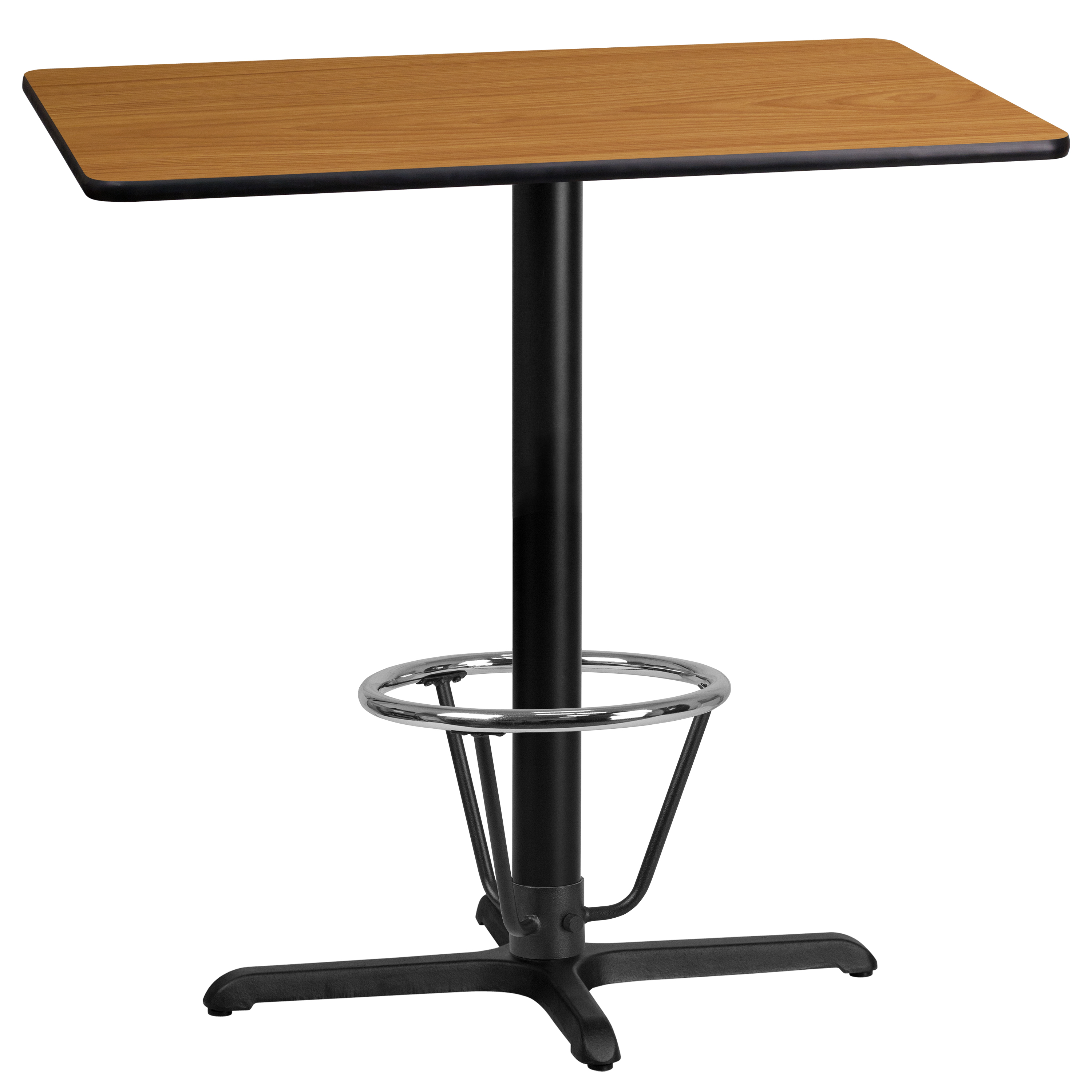 Flash Furniture XU-MAHTB-2442-T2230B-3CFR-GG 24'' x 42'' Rectangle Mahogany Laminate Table Top with 23.5'' x 29.5'' Bar Height Table Base