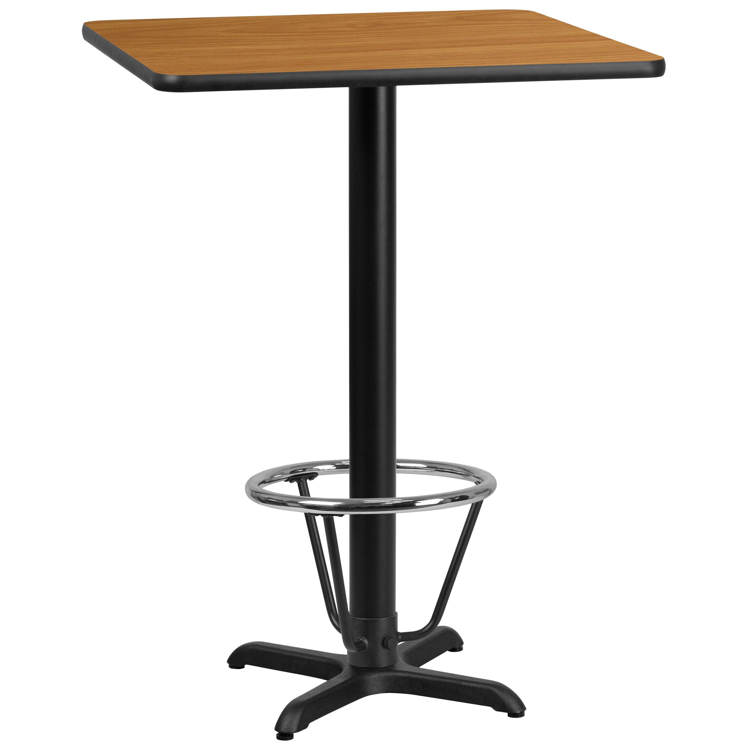 Flash Furniture XU-NATTB-3030-T2222B-3CFR-GG 30'' Square Natural Laminate Table Top with 22'' x 22'' Bar Height Table Base and Foot Ring