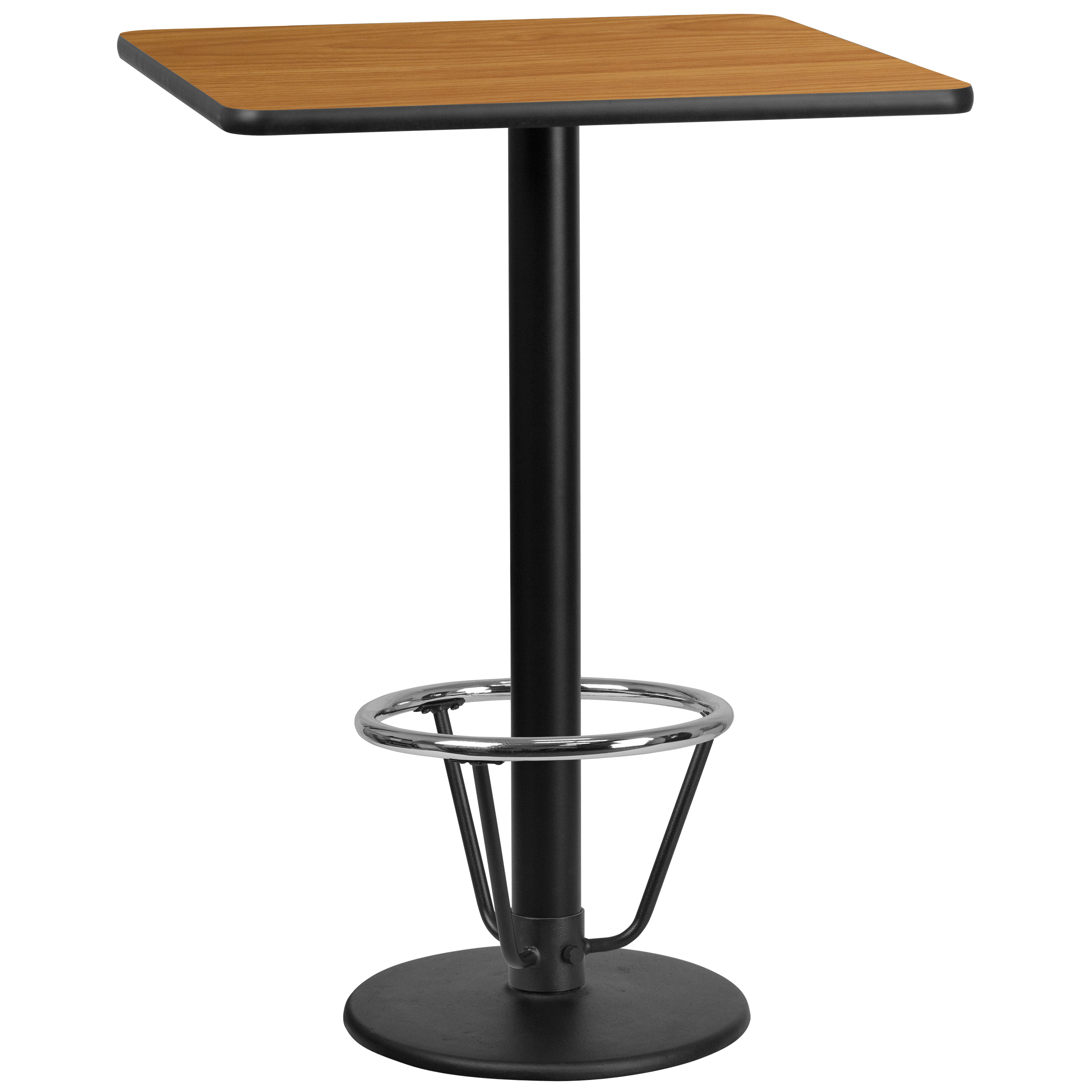 Flash Furniture XU-NATTB-3030-TR18B-3CFR-GG 30'' Square Natural Laminate Table Top with 18'' Round Bar Height Table Base and Foot Ring