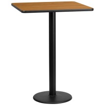 Flash Furniture XU-NATTB-3030-TR18B-GG 30'' Square Natural Laminate Table Top with 18'' Round Bar Height Table Base