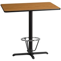 Flash Furniture XU-NATTB-3042-T2230B-3CFR-GG 30'' x 42'' Rectangular Natural Laminate Table Top with 23.5'' x 29.5'' Bar Height Table Base and Foot Ring