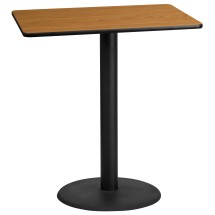 Flash Furniture XU-NATTB-3042-TR24B-GG 30'' x 42'' Rectangular Natural Laminate Table Top with 24'' Round Bar Height Table Base
