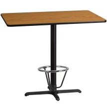 Flash Furniture XU-NATTB-3048-T2230B-3CFR-GG 30'' x 48'' Rectangular Natural Laminate Table Top with 23.5'' x 29.5'' Bar Height Table Base and Foot Ring