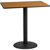 Flash Furniture XU-NATTB-3048-TR24B-GG 30'' x 48'' Rectangular Natural Laminate Table Top with 24'' Round Bar Height Table Base