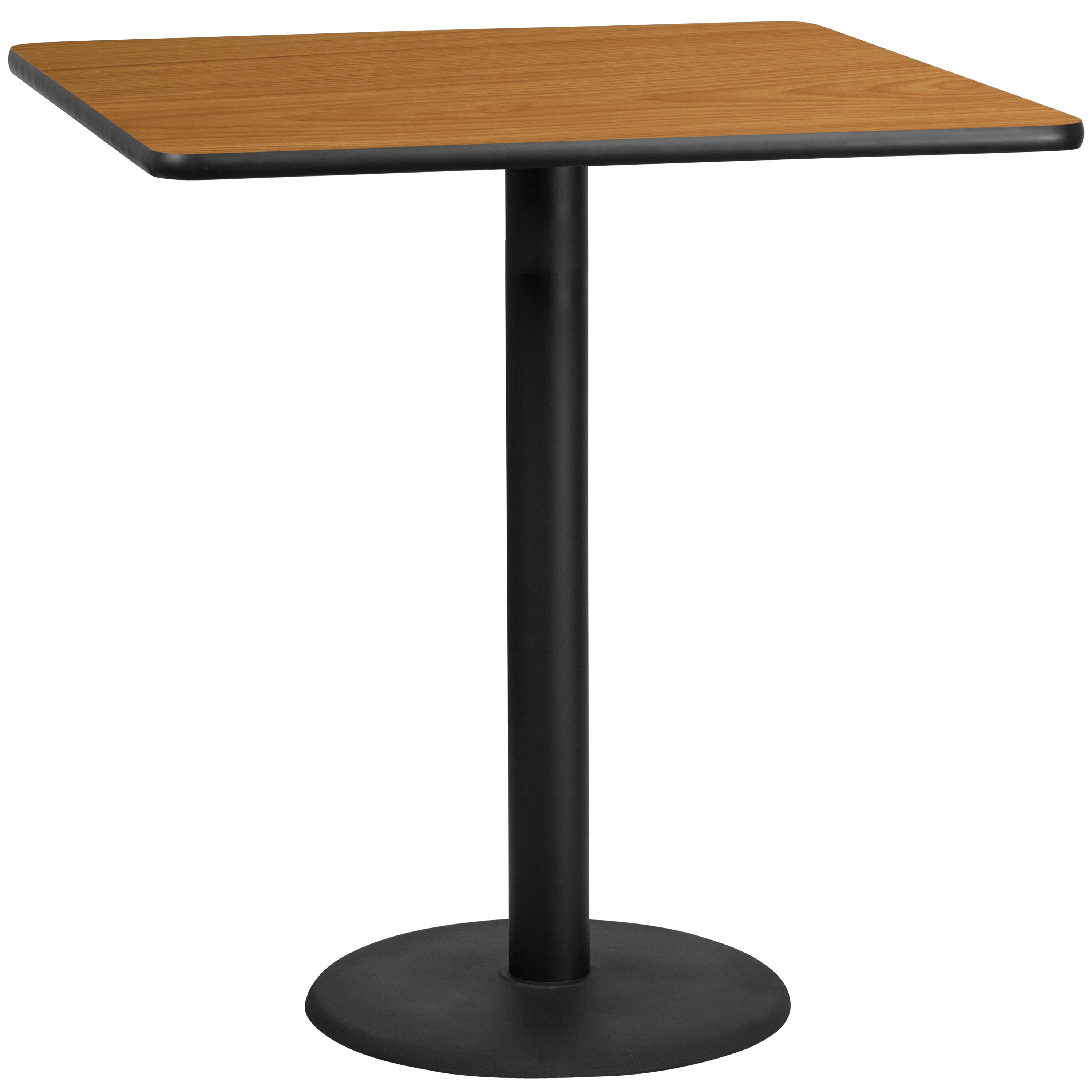 Flash Furniture XU-NATTB-4242-TR24B-GG 42'' Square Natural Laminate Table Top with 24'' Round Bar Height Table Base