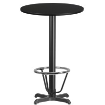 Flash Furniture XU-RD-24-BLKTB-T2222B-3CFR-GG 24'' Round Black Laminate Table Top with 22'' x 22'' Bar Height Table Base and Foot Ring