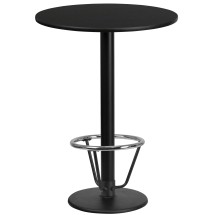 Flash Furniture XU-RD-24-BLKTB-TR18B-3CFR-GG 24'' Round Black Laminate Table Top with 18'' Round Bar Height Table Base and Foot Ring