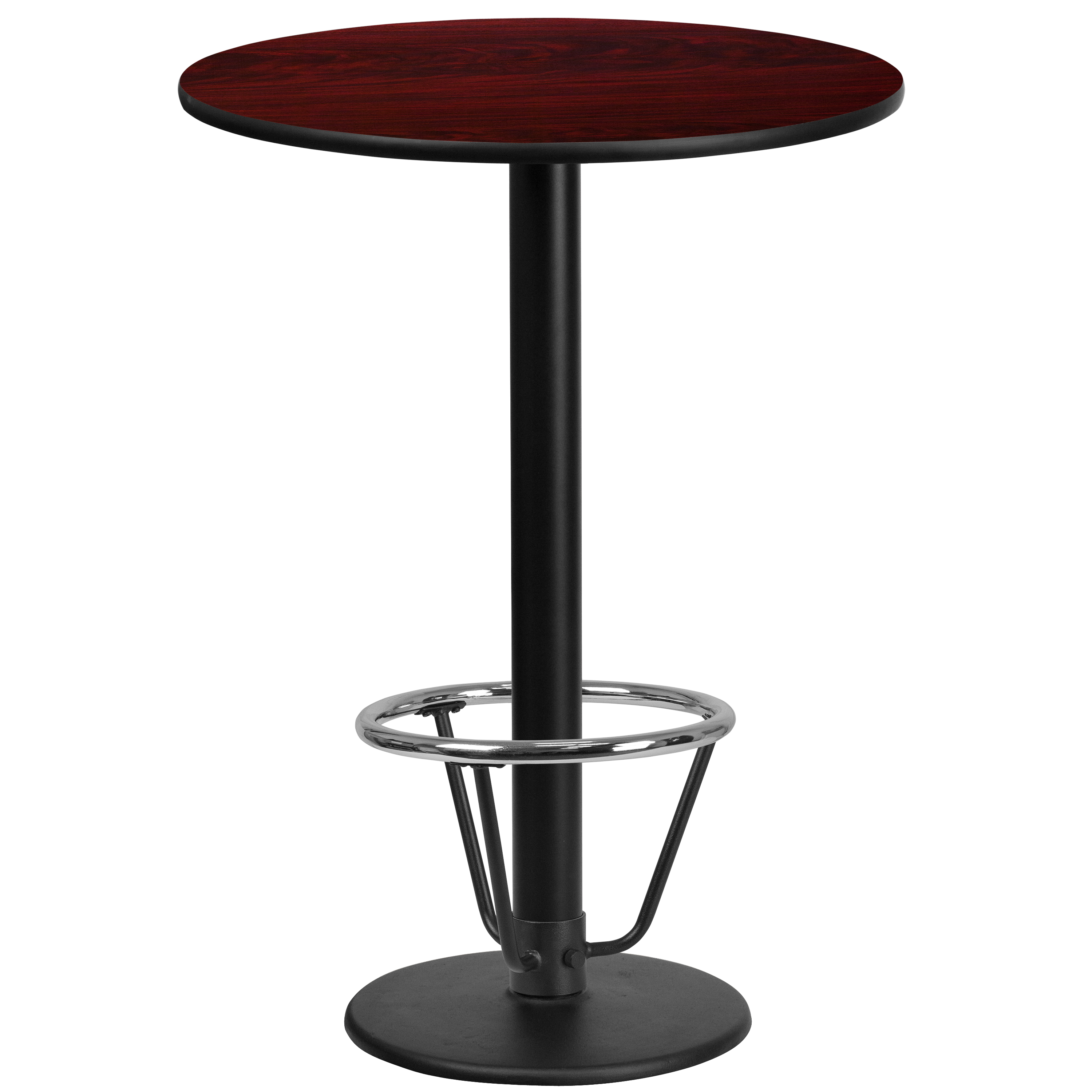 Flash Furniture XU-RD-24-MAHTB-TR18B-3CFR-GG 24'' Round Mahogany Laminate Table Top with 18'' Round Bar Height Table Base and Foot Ring