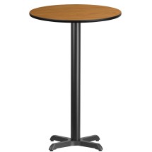 Flash Furniture XU-RD-24-NATTB-T2222B-GG 24'' Round Natural Laminate Table Top with 22'' x 22'' Bar Height Table Base