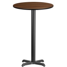 Flash Furniture XU-RD-24-WALTB-T2222B-GG 24'' Round Walnut Laminate Table Top with 22'' x 22'' Bar Height Table Base