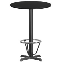 Flash Furniture XU-RD-30-BLKTB-T2222B-3CFR-GG 30'' Round Black Laminate Table Top with 22'' x 22'' Bar Height Table Base and Foot Ring