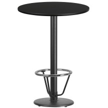 Flash Furniture XU-RD-30-BLKTB-TR18B-3CFR-GG 30'' Round Black Laminate Table Top with 18'' Round Bar Height Table Base and Foot Ring