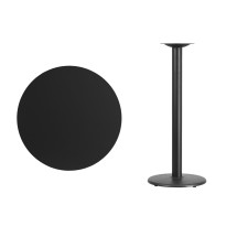 Flash Furniture XU-RD-30-BLKTB-TR18B-GG 30'' Round Black Laminate Table Top with 18'' Round Bar Height Table Base
