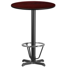 Flash Furniture XU-RD-30-MAHTB-T2222B-3CFR-GG 30'' Round Mahogany Laminate Table Top with 22'' x 22'' Bar Height Table Base and Foot Ring