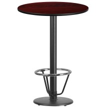 Flash Furniture XU-RD-30-MAHTB-TR18B-3CFR-GG 30'' Round Mahogany Laminate Table Top with 18'' Round Bar Height Table Base and Foot Ring