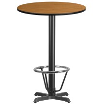 Flash Furniture XU-RD-30-NATTB-T2222B-3CFR-GG 30'' Round Natural Laminate Table Top with 22'' x 22'' Bar Height Table Base and Foot Ring