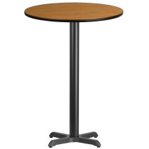 Flash Furniture XU-RD-30-NATTB-T2222B-GG 30'' Round Natural Laminate Table Top with 22'' x 22'' Bar Height Table Base