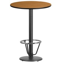 Flash Furniture XU-RD-30-NATTB-TR18B-3CFR-GG 30'' Round Natural Laminate Table Top with 18'' Round Bar Height Table Base and Foot Ring