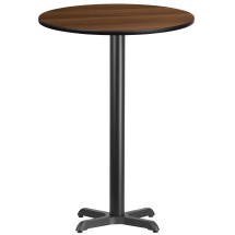 Flash Furniture XU-RD-30-WALTB-T2222B-GG 30'' Round Walnut Laminate Table Top with 22'' x 22'' Bar Height Table Base
