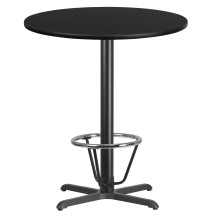 Flash Furniture XU-RD-36-BLKTB-T3030B-3CFR-GG 36'' Round Black Laminate Table Top with 30'' x 30'' Bar Height Table Base and Foot Ring