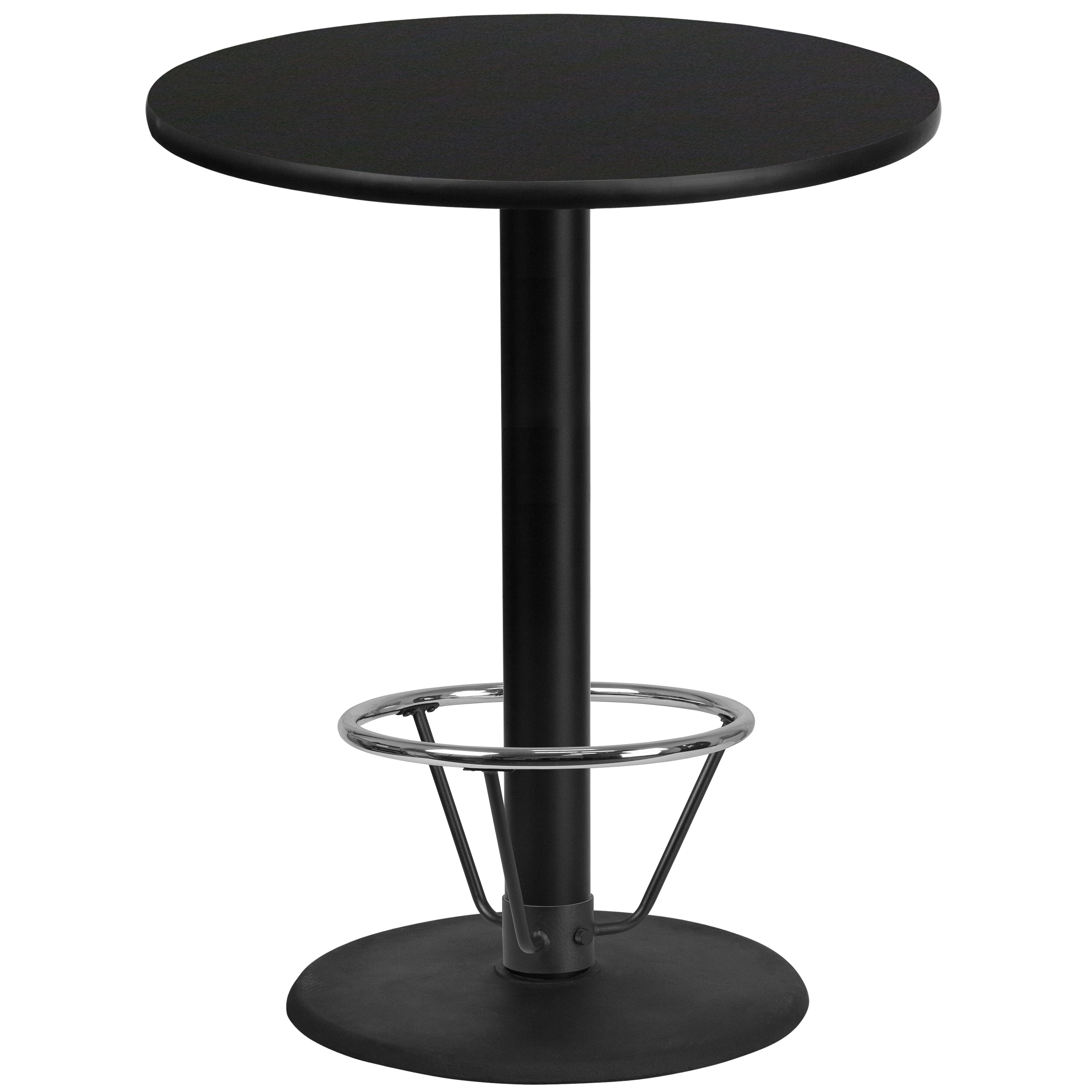 Flash Furniture XU-RD-36-BLKTB-TR24B-4CFR-GG 36'' Round Black Laminate Table Top with 24'' Round Bar Height Table Base and Foot Ring
