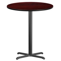 Flash Furniture XU-RD-36-MAHTB-T3030B-GG 36'' Round Mahogany Laminate Table Top with 30'' x 30'' Bar Height Table Base