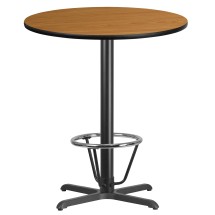 Flash Furniture XU-RD-36-NATTB-T3030B-3CFR-GG 36'' Round Natural Laminate Table Top with 30'' x 30'' Bar Height Table Base and Foot Ring