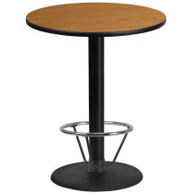Flash Furniture XU-RD-36-NATTB-TR24B-4CFR-GG 36'' Round Natural Laminate Table Top with 24'' Round Bar Height Table Base and Foot Ring