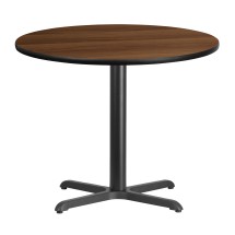 Flash Furniture XU-RD-36-WALTB-T3030-GG 36'' Round Walnut Laminate Table Top with 30'' x 30'' Table Height Base