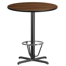Flash Furniture XU-RD-36-WALTB-T3030B-3CFR-GG 36'' Round Walnut Laminate Table Top with 30'' x 30'' Bar Height Table Base and Foot Ring