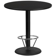 Flash Furniture XU-RD-42-BLKTB-TR24B-4CFR-GG 42'' Round Black Laminate Table Top with 24'' Round Bar Height Table Base and Foot Ring