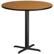 Flash Furniture XU-RD-42-NATTB-T3333B-GG 42'' Round Natural Laminate Table Top with 33'' x 33'' Bar Height Table Base
