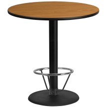 Flash Furniture XU-RD-42-NATTB-TR24B-4CFR-GG 42'' Round Natural Laminate Table Top with 24'' Round Bar Height Table Base and Foot Ring