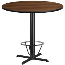 Flash Furniture XU-RD-42-WALTB-T3333B-4CFR-GG 42'' Round Walnut Laminate Table Top with 33'' x 33'' Bar Height Table Base and Foot Ring