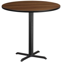 Flash Furniture XU-RD-42-WALTB-T3333B-GG 42'' Round Walnut Laminate Table Top with 33'' x 33'' Bar Height Table Base