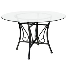 Flash Furniture XU-TBG-16-GG 48'' Round Glass Dining Table with Black Metal Frame