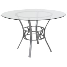 Flash Furniture XU-TBG-19-GG 48'' Round Glass Dining Table with Silver Metal Frame
