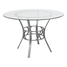 Flash Furniture XU-TBG-20-GG 45'' Round Glass Dining Table with Silver Metal Frame